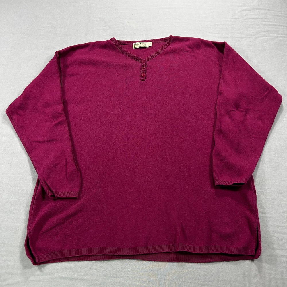 VINTAGE LL Bean Sweater Womens Medium Pink Henley Cotton‎ Knit Outdoor USA Made